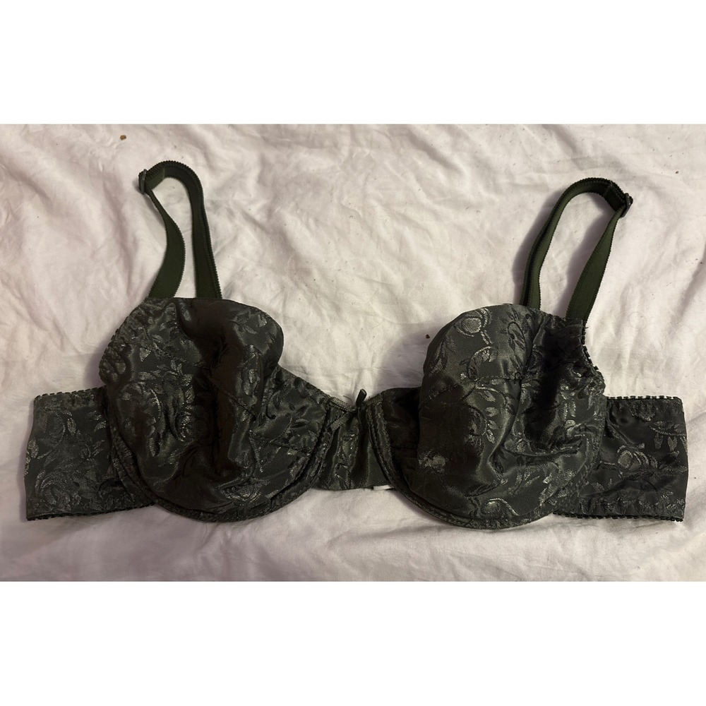 Delicates VTG Dark Green Satin Unlined Balconette Underwire Bra, 34B